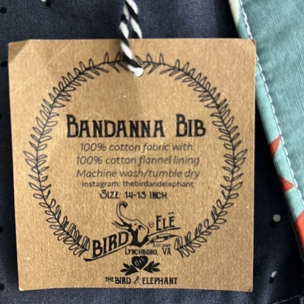 Bird Elephant Fox Bib Bandana Indigo Blue Gray Cotton Flannel 14 15 Inches